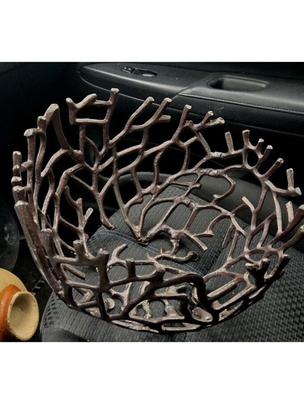 Brutalist Rustic Black Metal Compote Centerpiece Bowl Wire Art 15x9"